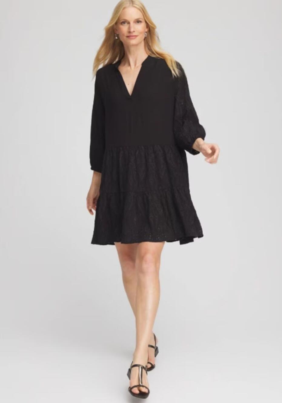 Chico's Black Embroidered Eyelet Popover Cover Up Dress Boho Women's size Large